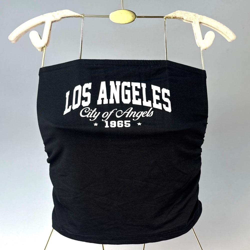 Orange Kiss Los Angeles City of Angels 1965 Black Ruched Tube Top Large